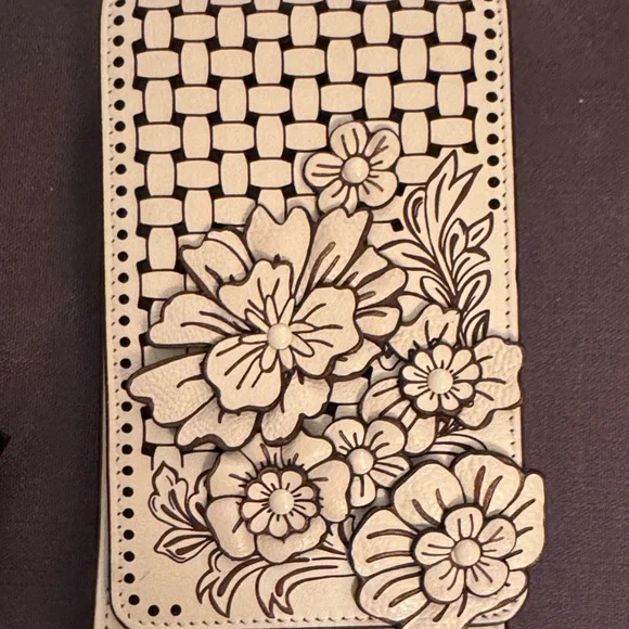 Brighton Tan Hand Cut Floral Crossbody Bag - Picture 9 of 10